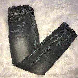 BEBE Gray metallic glitter skinny jeans